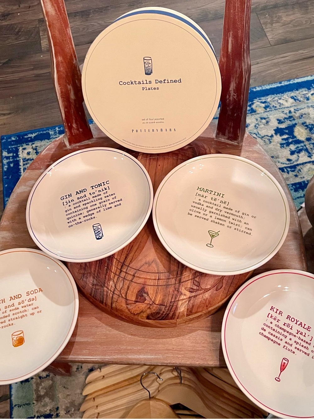 Pottery Barn Cream 'Cocktails Defined' Dessert Plates with Colored Rim Accents